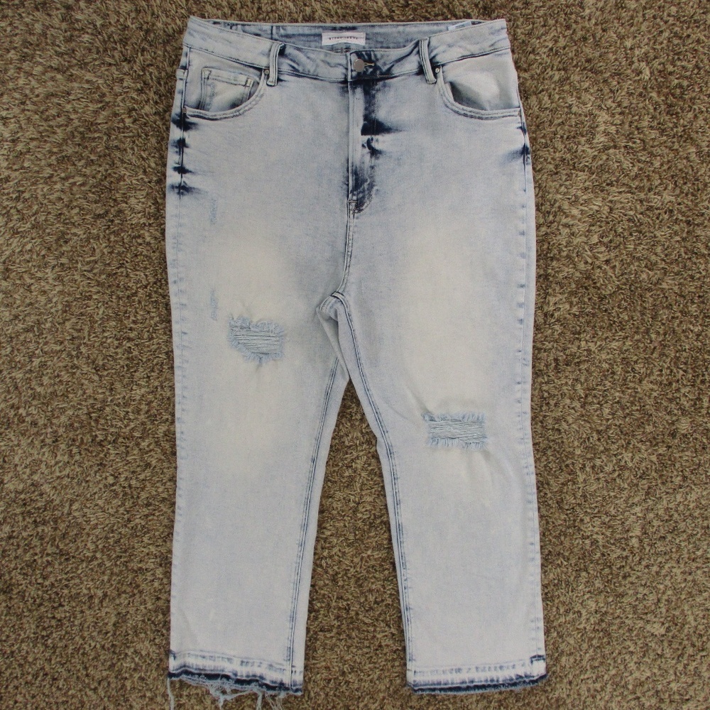 Risen Los Angeles Jeans Womens 2XL Light Wash High Rise Straight Distress Denim‎